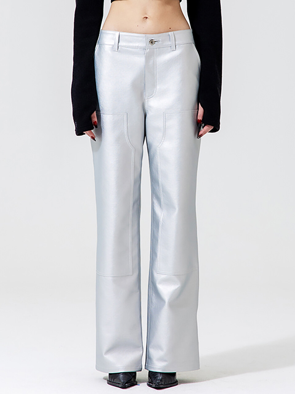 runningHIGH Leather Carpenter Pants_Silver
