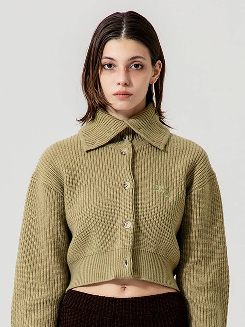 runningHIGH Merino Wool Turtleneck Crop Cardigan_Sage Green