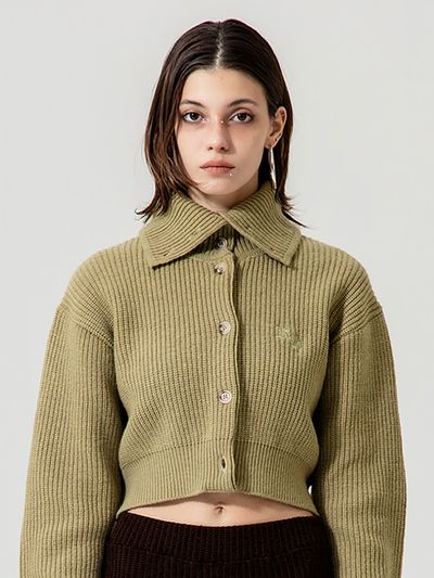 runningHIGH Merino Wool Turtleneck Crop Cardigan_Sage Green