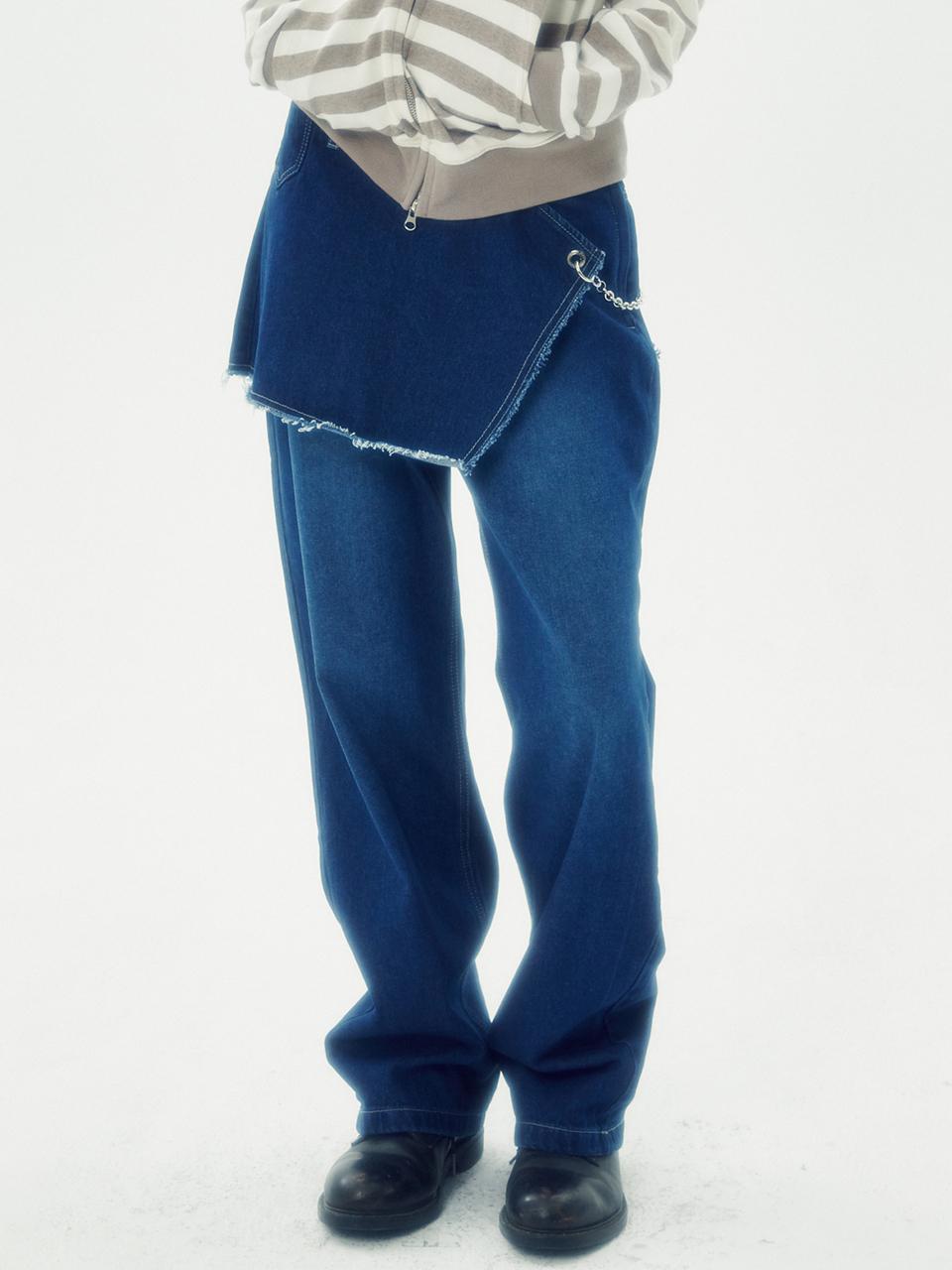 runningHIGH SKIRT LAYERED DENIM PANTS [BLUE]