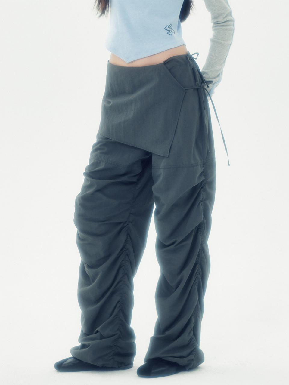 runningHIGH SKIRT LAYERED SHIRRING PNATS [CHARCOAL]