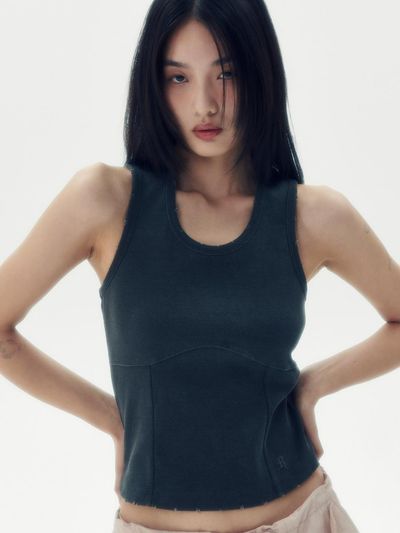runningHIGH WASHED RACERBACK TOP [CHARCOAL]