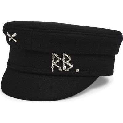 Ruslan Baginskiy Ruslan Baginskiy Crystal Embellished Wool Baker Boy Cap