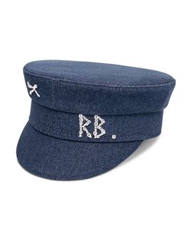 Ruslan Baginskiy Ruslan Baginskiy Embellished Navy Blue Baker Boy Cap