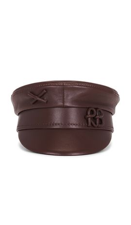 Ruslan Baginskiy Ruslan Baginskiy Monogram Embellished Leather Baker Boy Cap