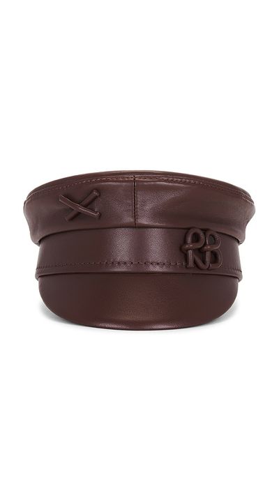 Ruslan Baginskiy Ruslan Baginskiy Monogram Embellished Leather Baker Boy Cap