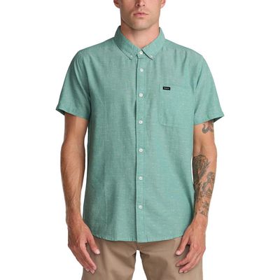 RVCA RVCA That'll Do Slim Fit Solid Short Sleeve Cotton Button-Down Shirt