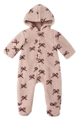 Rylee + Cru Rylee + Cru Bows Hooded Faux Shearling Bunting
