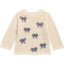 Rylee + Cru Rylee + Cru Braided Bow Appliqué Cotton Pointelle Sweater