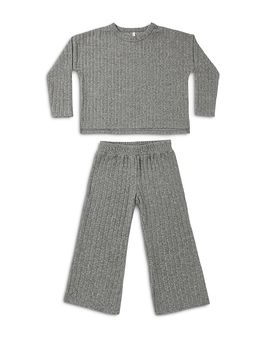 Rylee + Cru Rylee + Cru Girls' Cozy Rib Knit Tee & Wide Leg Pants Set