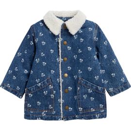 Rylee + Cru Rylee + Cru Heart Ditsy Genuine Shearling Trim Denim Chore Coat