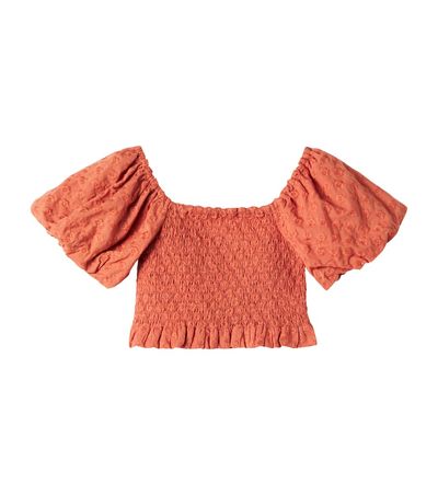 Rylee + Cru Rylee + Cru Trixie embroidered shirred cotton top
