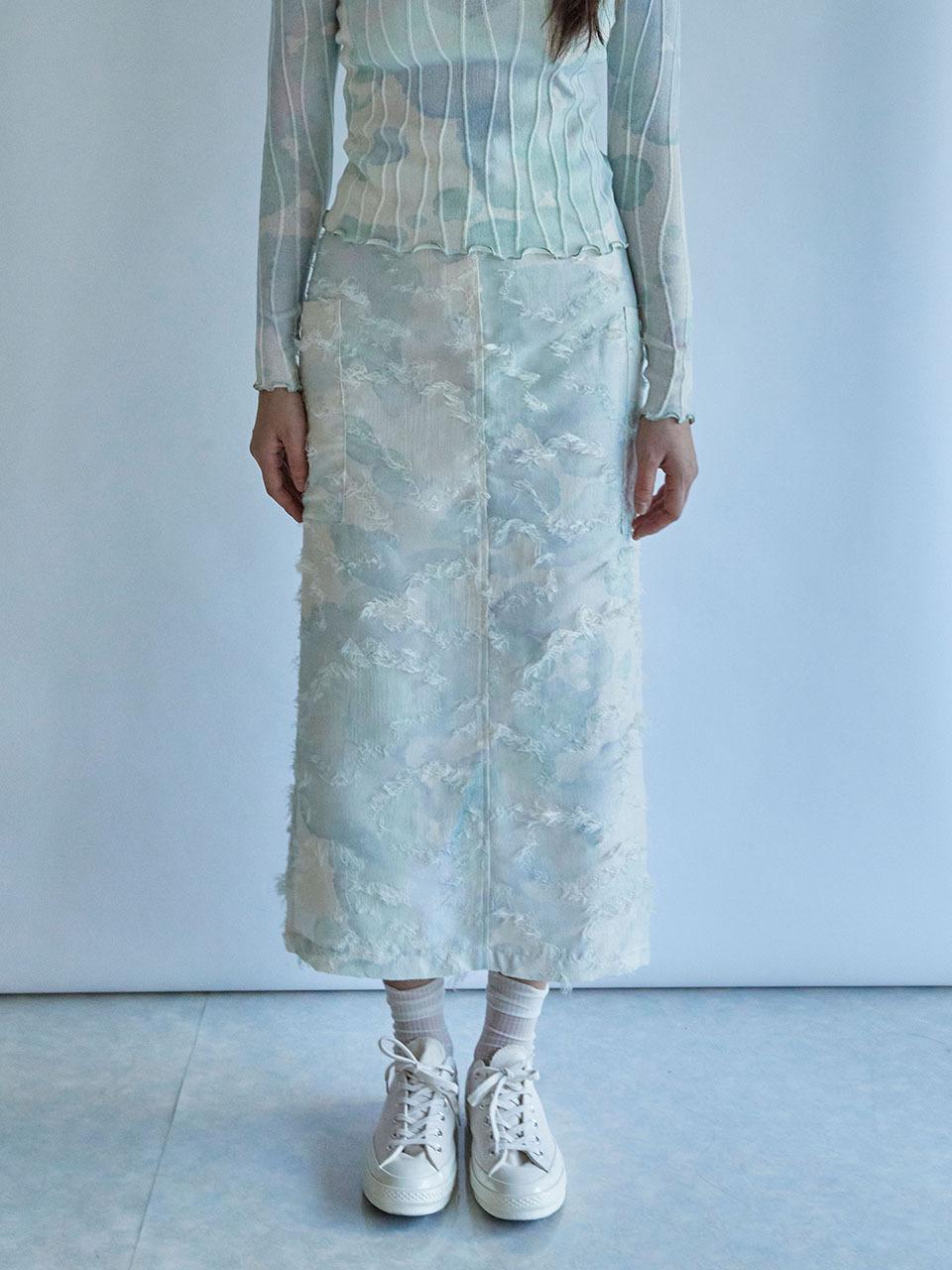 rysm Stain - graphed long fur skirt - Blue Green