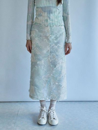 rysm Stain - graphed long fur skirt - Blue Green