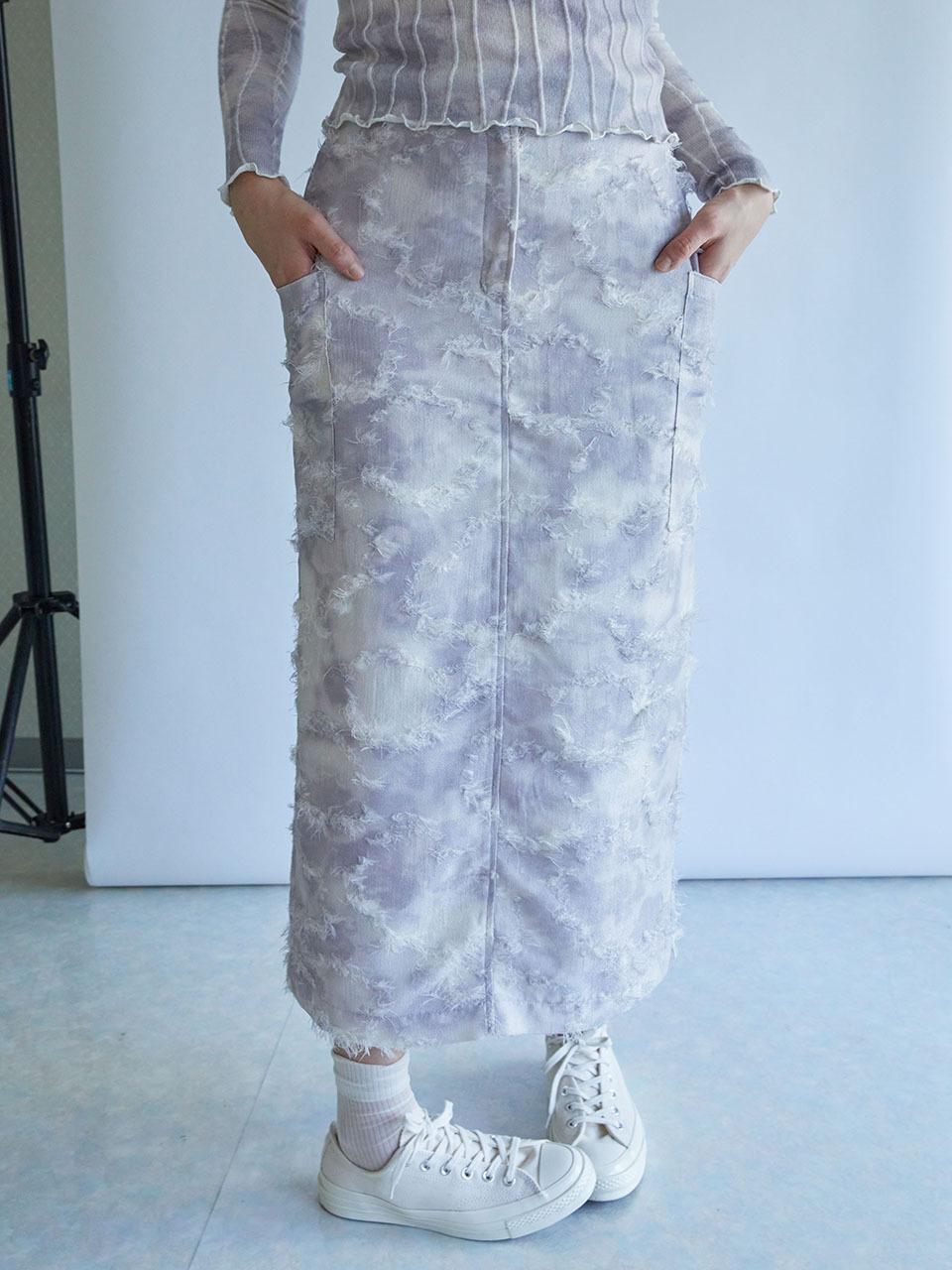 rysm Stain - graphed long fur skirt - Fog