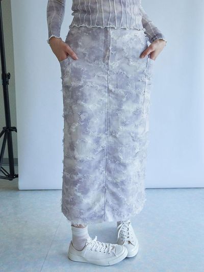 rysm Stain - graphed long fur skirt - Fog