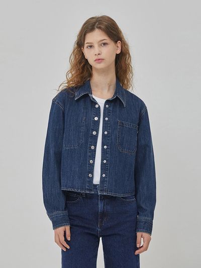 RYUL + WAI: DENIM CROP BASIC SHIRKET INDIGO