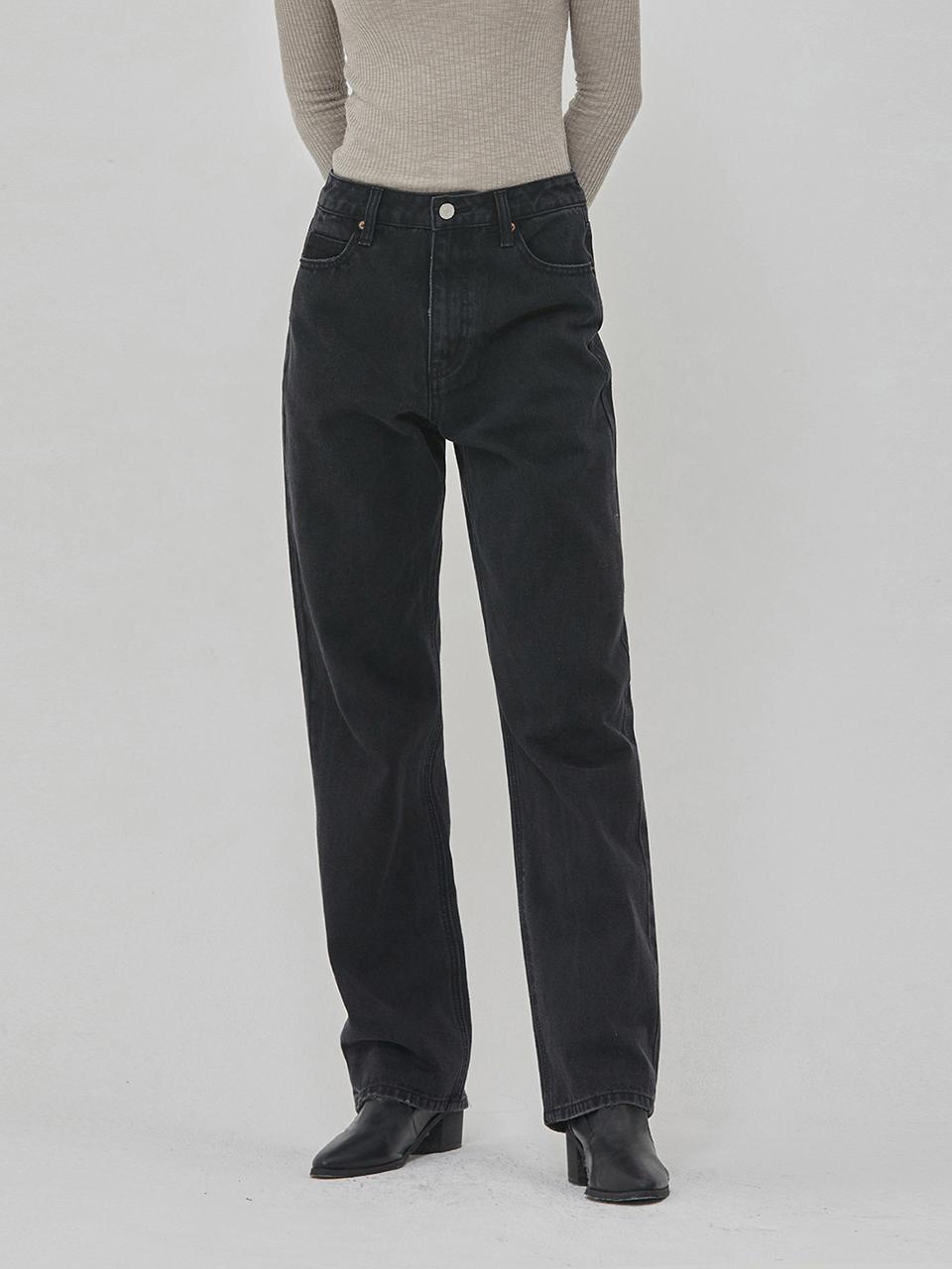 RYUL + WAI: DENIM LONG STRAIGHT PANTS WASHING BLACK