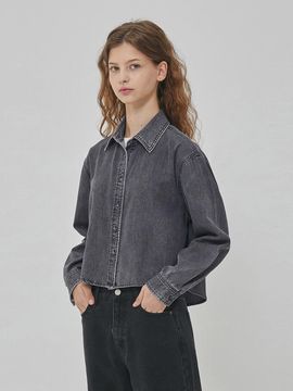 RYUL + WAI: DENIM MINIMAL CROP SHIRT GREY