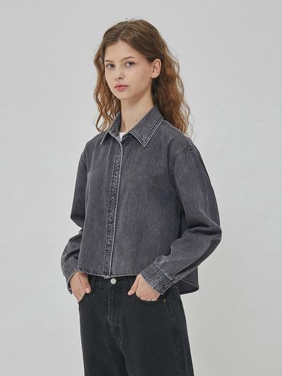 RYUL + WAI: DENIM MINIMAL CROP SHIRT GREY