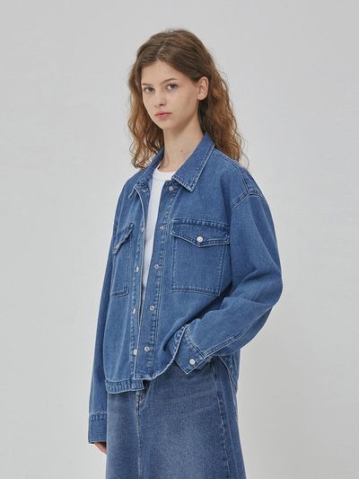 RYUL + WAI: DENIM ROUND HEM OVERFIT SHIRKET INDIGO