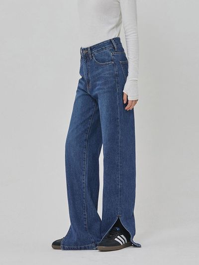 RYUL + WAI: DENIM SIDE SLIT MAXI PANTS INDIGO