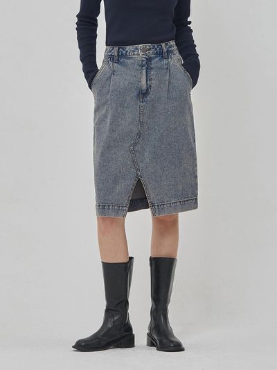 RYUL + WAI: DENIM TUCK VINTAGE MIDI SKIRT INDIGO
