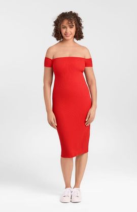 S3 Apparel S3 Apparel Sculpting Shapewear Rib Straight Neck Off The Shoulder Midi Dress