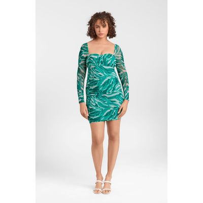 S3 Apparel S3 Apparel Sculpting Shapewear Shirred Mesh Sweetheart Long Sleeve Mini Dress