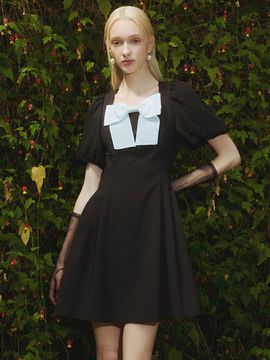 S BLANC Canna Ribbon Point A-line Mini Dress _Black
