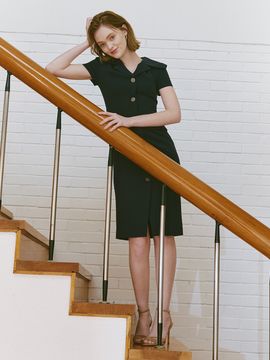 S BLANC Itzel Tailored Collar Slit Dress