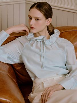 S BLANC Neck Frill Tunic Shirring Blouse