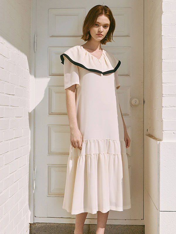 S BLANC Niya Cape Collar V Neck Dress