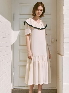 S BLANC Niya Cape Collar V Neck Dress