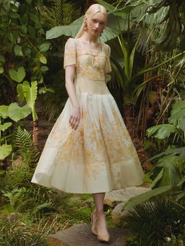 S BLANC Print Square Neck Volume Dress _Yellow