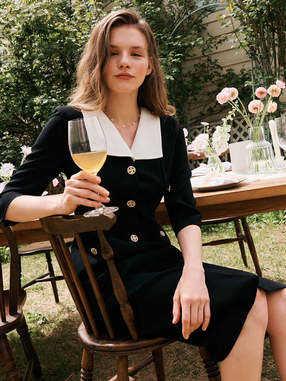 S BLANC Tim / Collar Detail H-line Dress _2 Colors