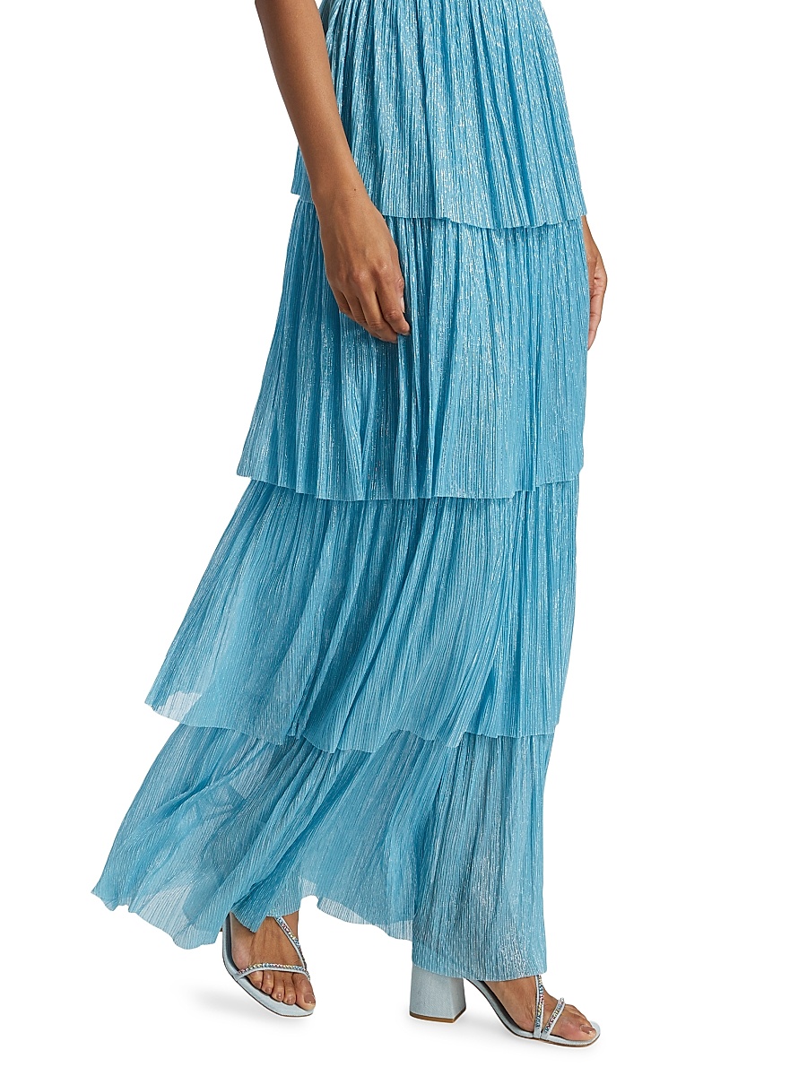 Sabina Musáyev - Women's Skylar Tiered Belted Metallic Gown Sabina Musáyev - Women's Skylar Tiered Belted Metallic Gown