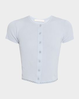 Sablyn Adelaide Slim Short-Sleeve Cardigan with Lace Trim