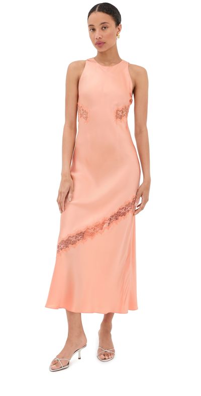 Sablyn Sablyn Isadora High Neck Silk Dress with Lace Sherbet