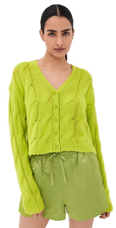 Sablyn Sablyn Jolie Cropped Cashmere Cable Cardigan Chartruese