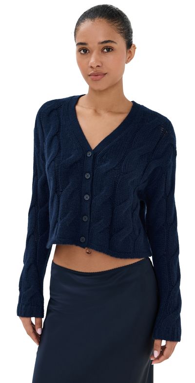 Sablyn Sablyn Jolie Cropped Cashmere Cable Cardigan Midnight Navy XS