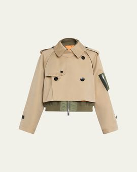 SACAI Cotton Gabardine Hybrid Short Trench Coat