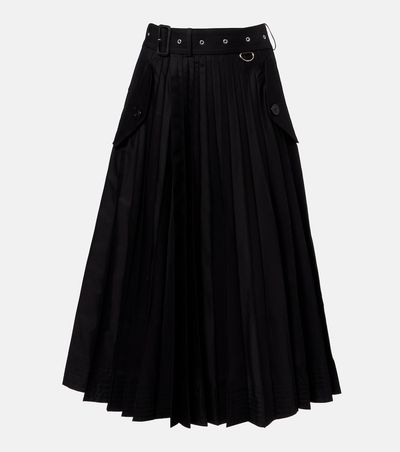 Sacai Sacai Belted cotton-blend gabardine midi skirt