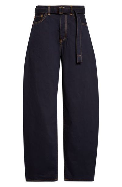 Sacai Sacai Belted High Waist Wide Leg Jeans