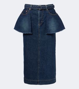 Sacai Sacai Belted peplum denim midi skirt