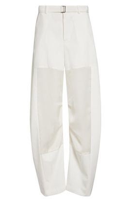 Sacai Sacai Belted Wool Suiting & Satin Barrel Leg Pants