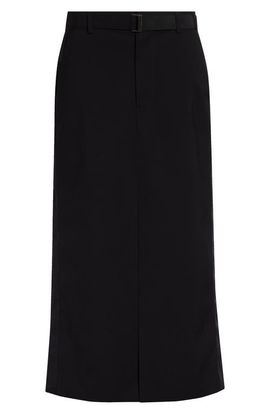 Sacai Sacai Belted Wool Suiting & Satin Pencil Skirt