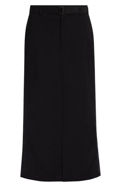 Sacai Sacai Belted Wool Suiting & Satin Pencil Skirt