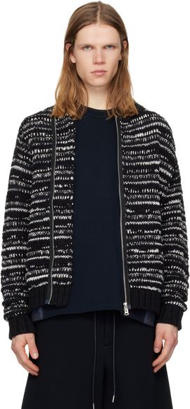 sacai sacai Black & White Mix Knit Blouson Cardigan