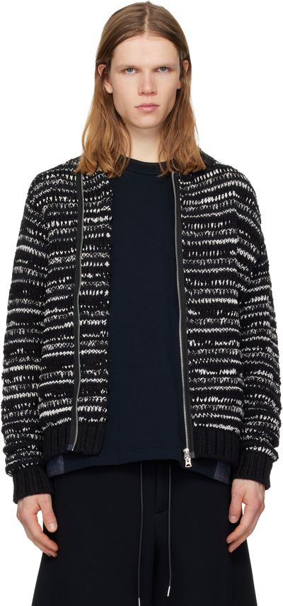sacai sacai Black & White Mix Knit Blouson Cardigan